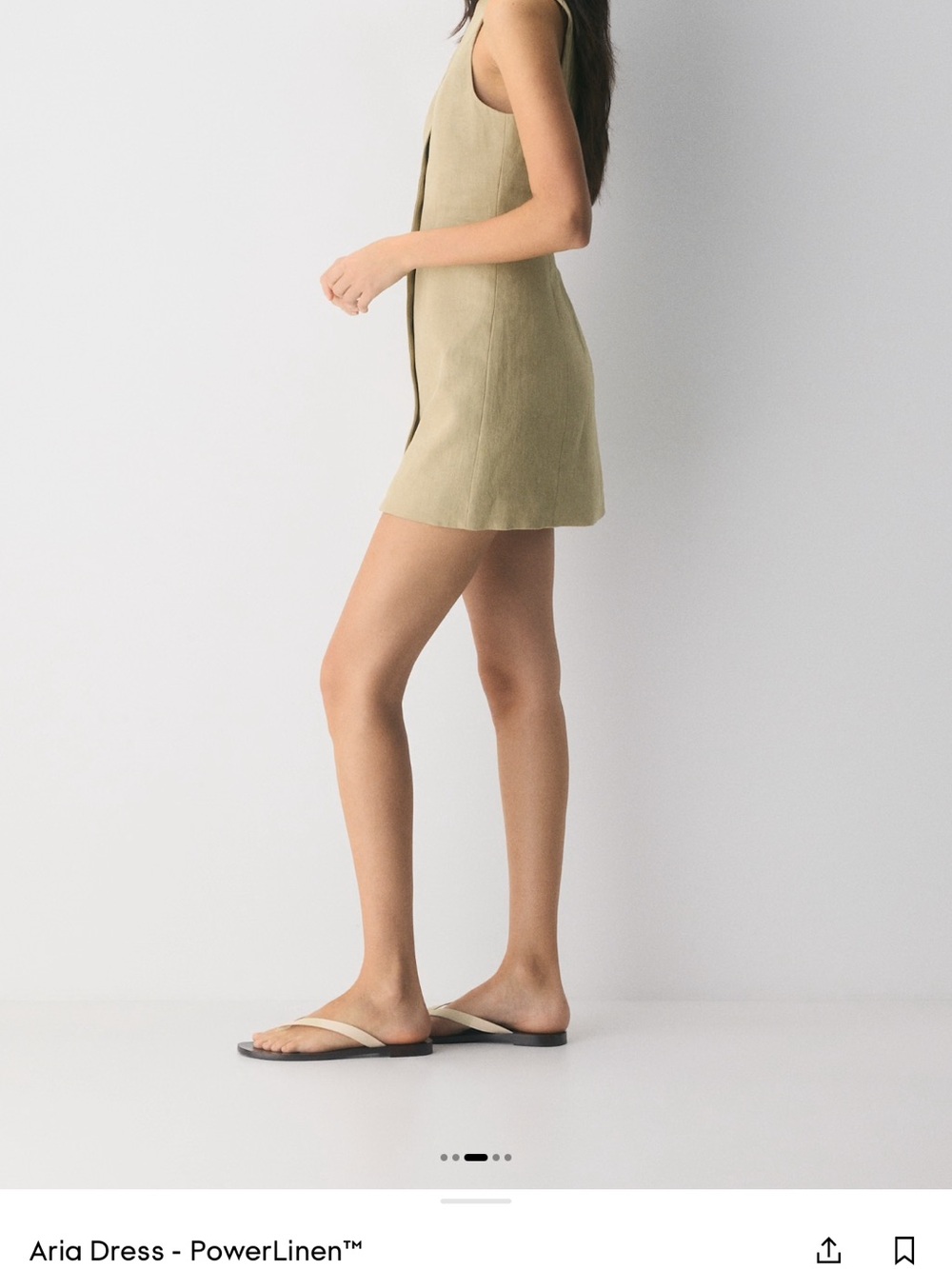 Aria Dress - Martini Olive color - Linen Button-Front Mini Dress - Picture 2 of 7